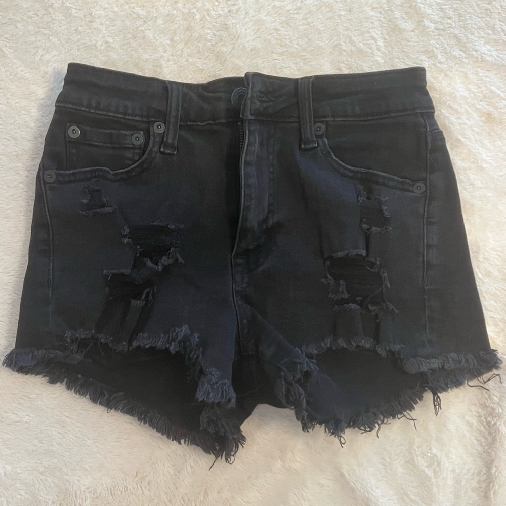 Aeropostale Black Jean Shorts with Distressed Frayed Hem